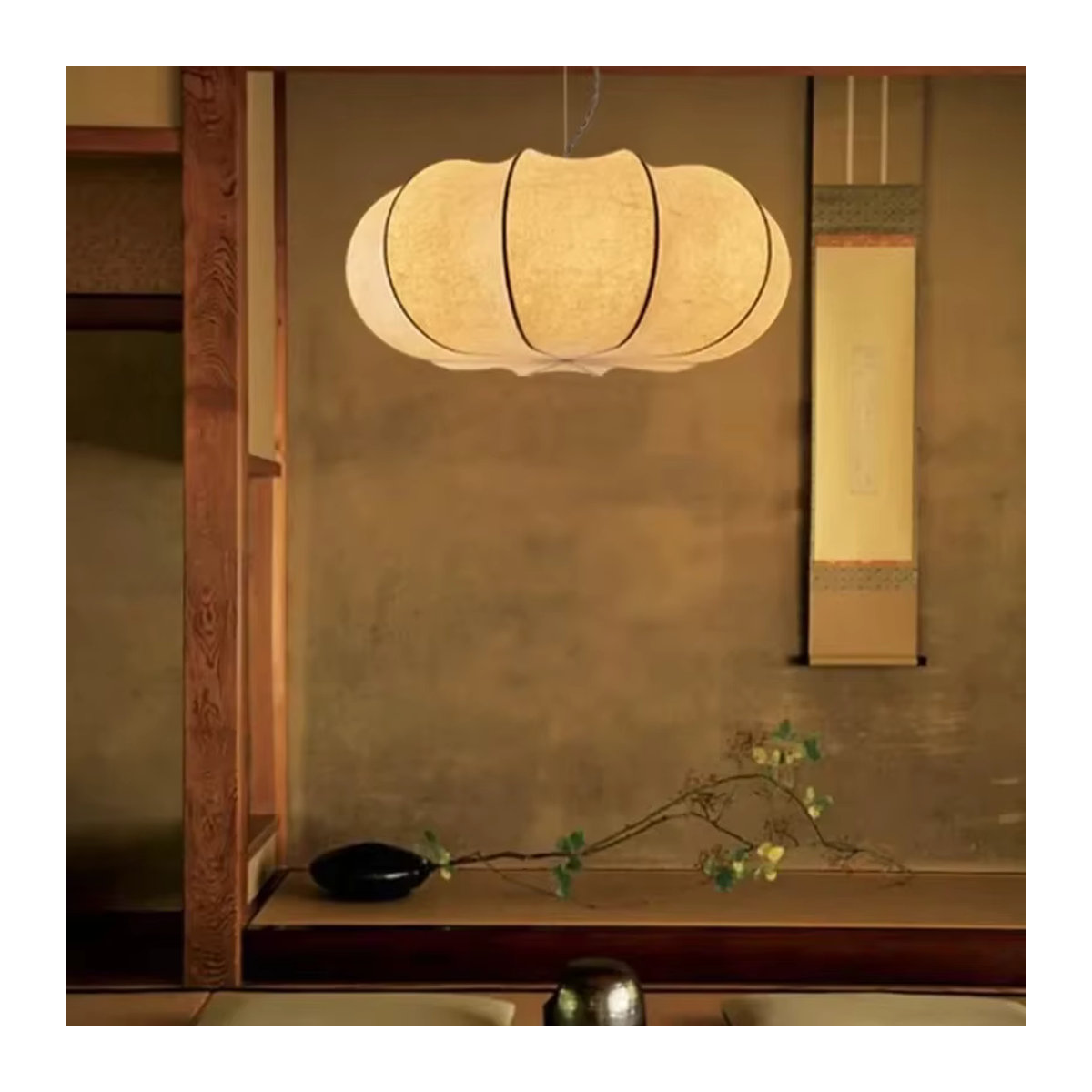 HomeLover Pendelleuchte im japanischen Wabi-Sabi-Stil aus Seidenkokon in Beige - Bild 4