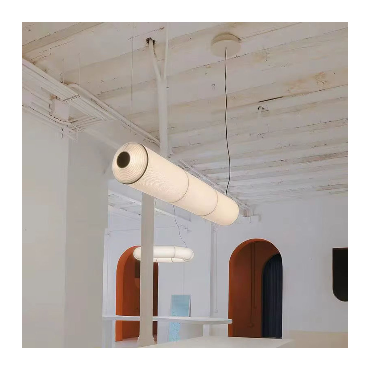 HomeLover Pendelleuchte Tekio in Weiß mit Stofflampenschirm im minimalistischen Landhausstil - Bild 2