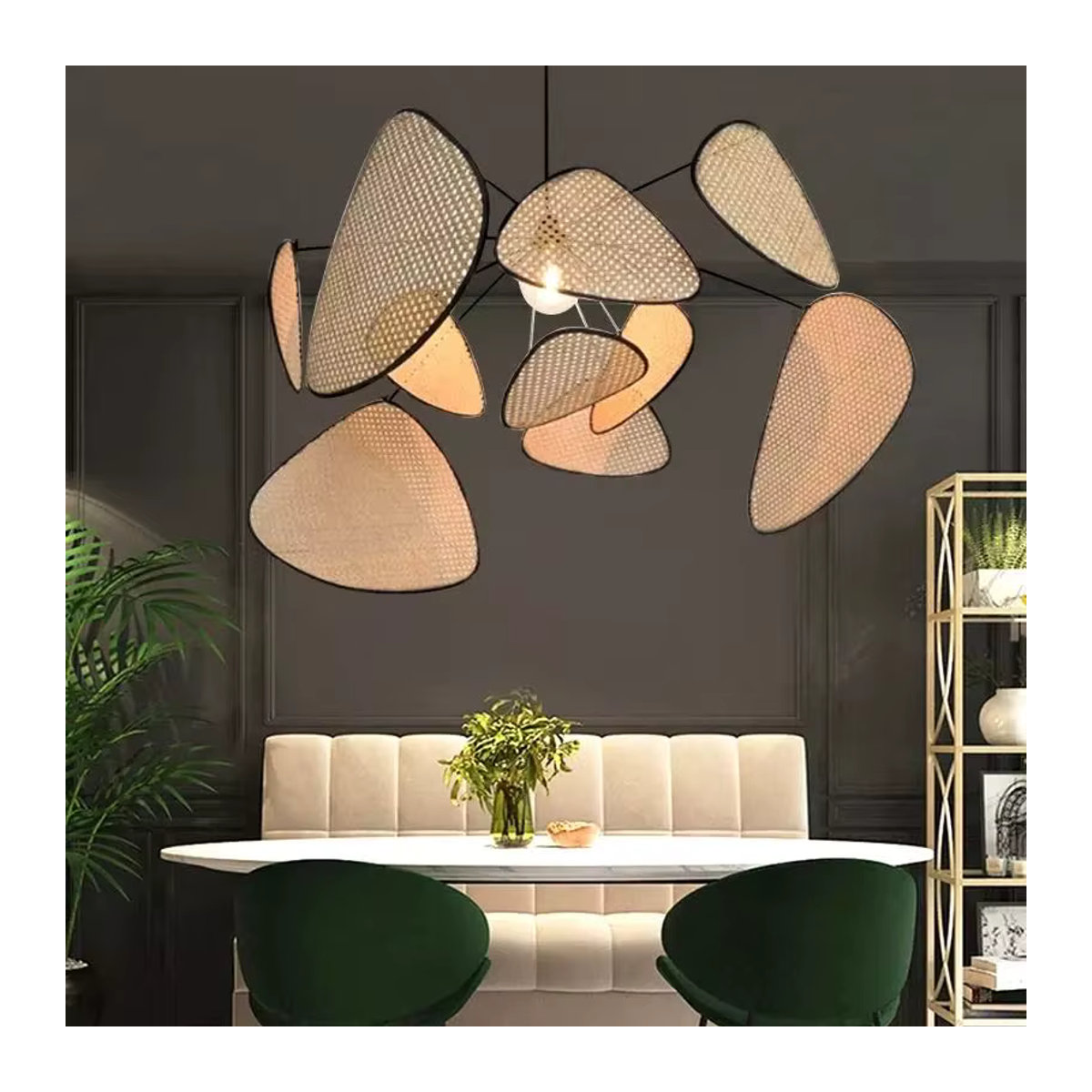 HomeLover Rattan Kronleuchter aus Bambus und Holz in Braun mit E27 Fassung im Bohemian Design - Bild 4