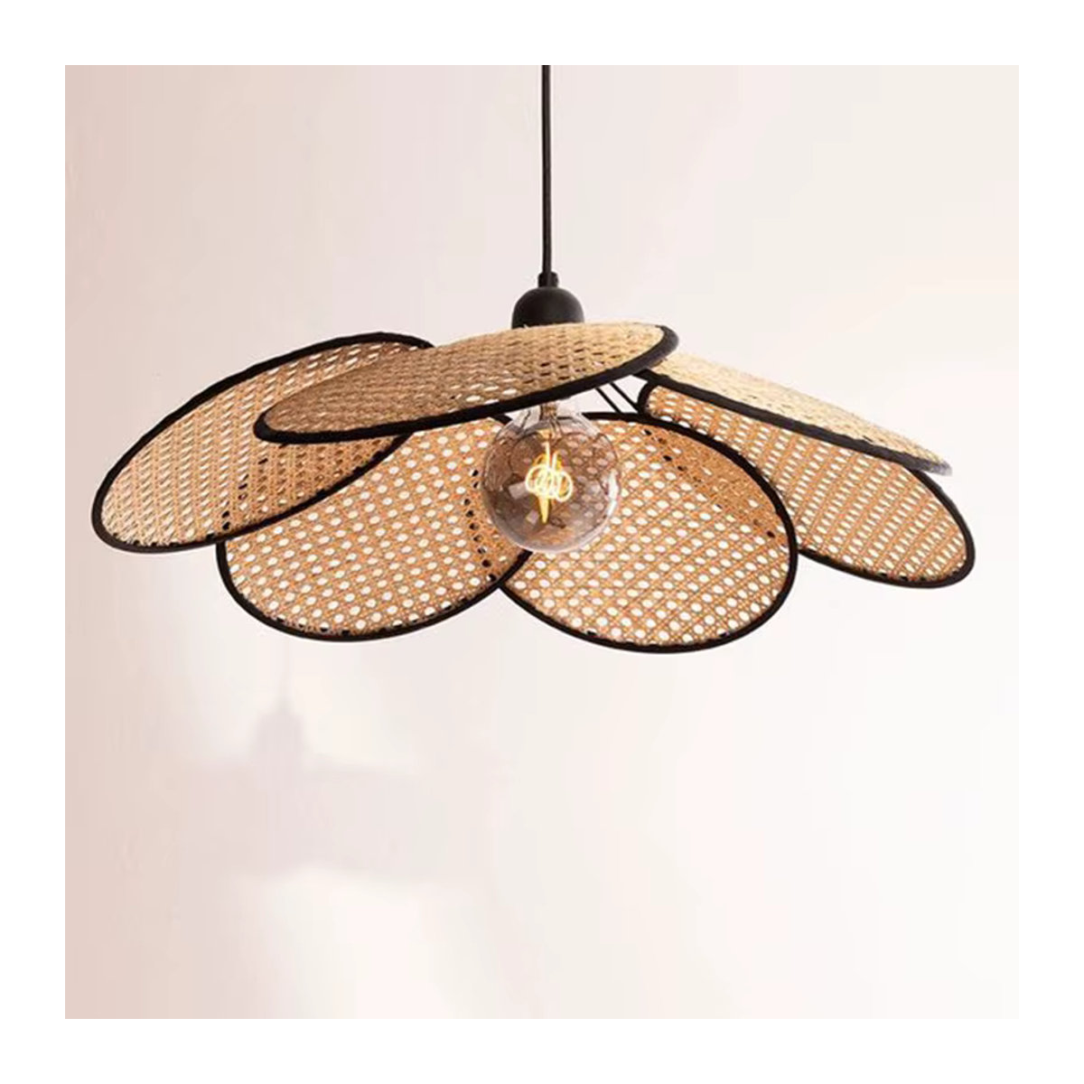 HomeLover Rattan Kronleuchter aus Bambus und Holz in Braun mit E27 Fassung im Bohemian Design - Bild 5