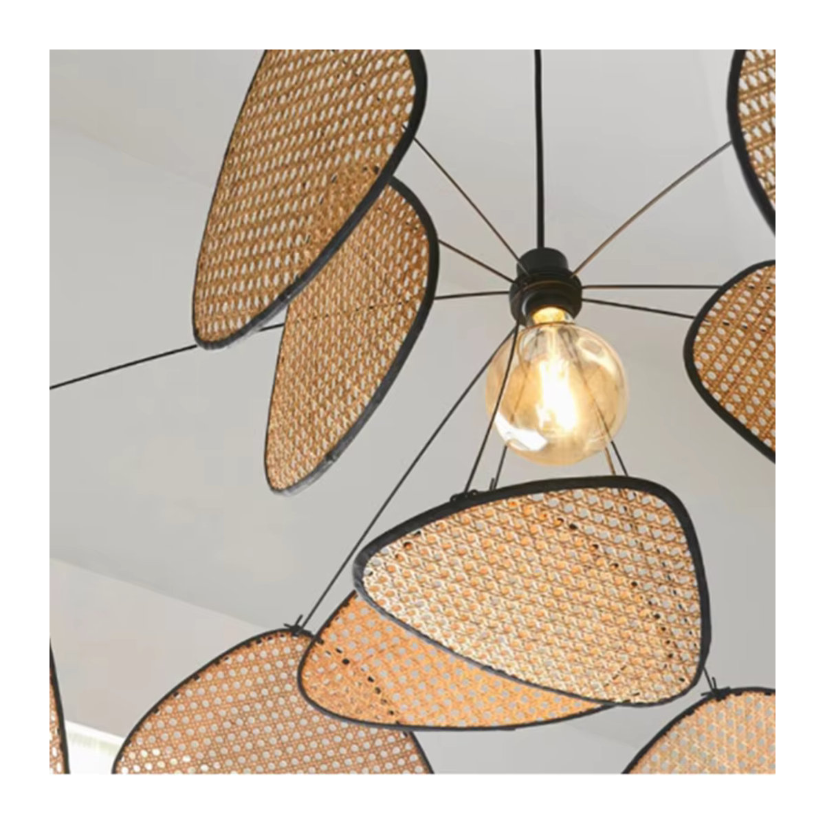 HomeLover Rattan Kronleuchter aus Bambus und Holz in Braun mit E27 Fassung im Bohemian Design - Bild 6