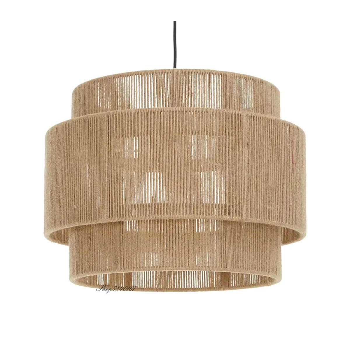 HomeLover Rattan-Pendelleuchte im japanischen Stil mit Hanfseil in Braun für Wohnzimmer und Esszimmer - Bild 3