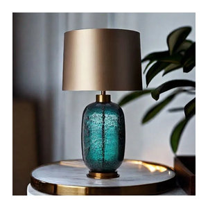 HomeLover Tischlampe im Retro-Design mit grünem Glasschirm und