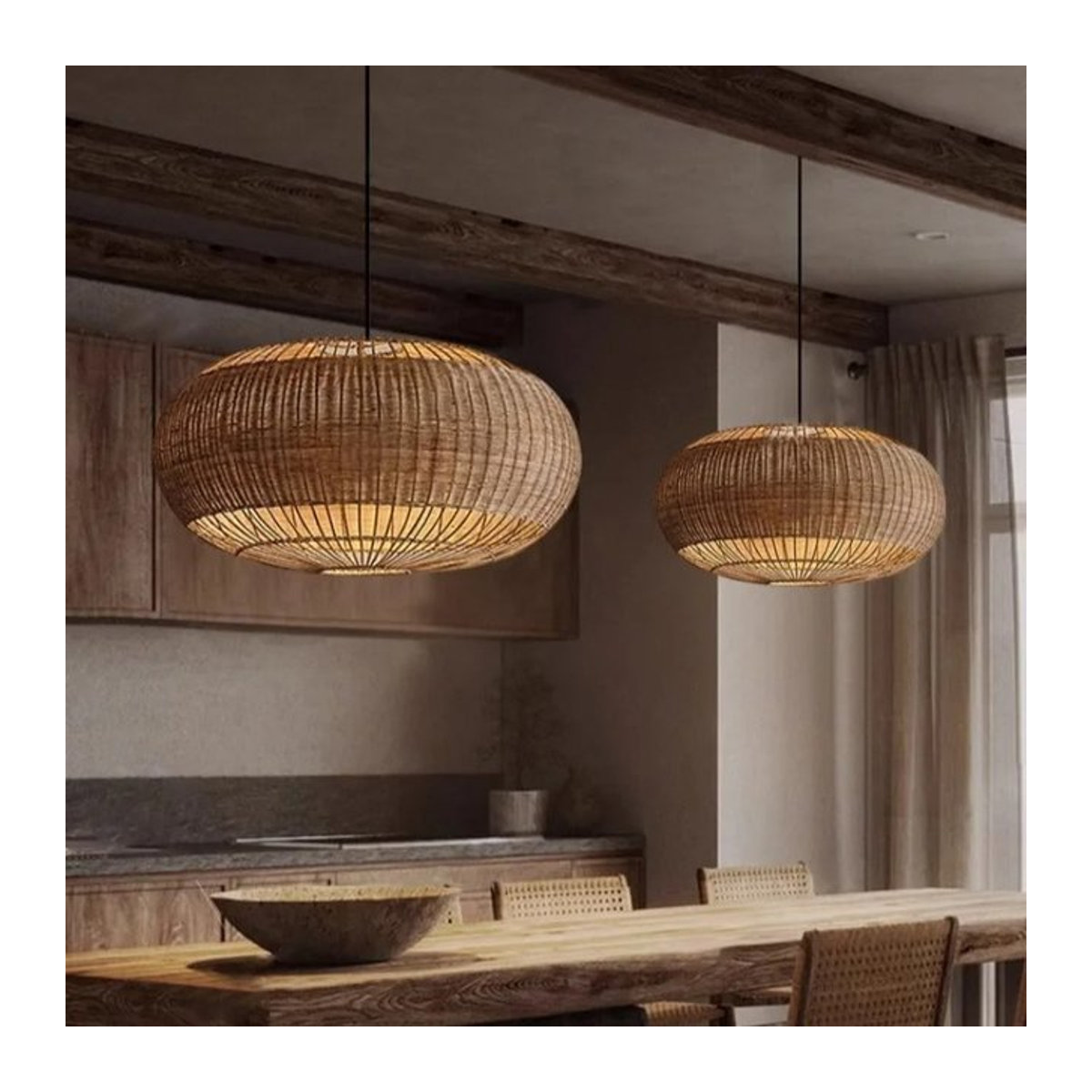 HomeLover Wabi Sabi Pendelleuchte aus Rattan in Braun im Bohemian Stil - Bild 1