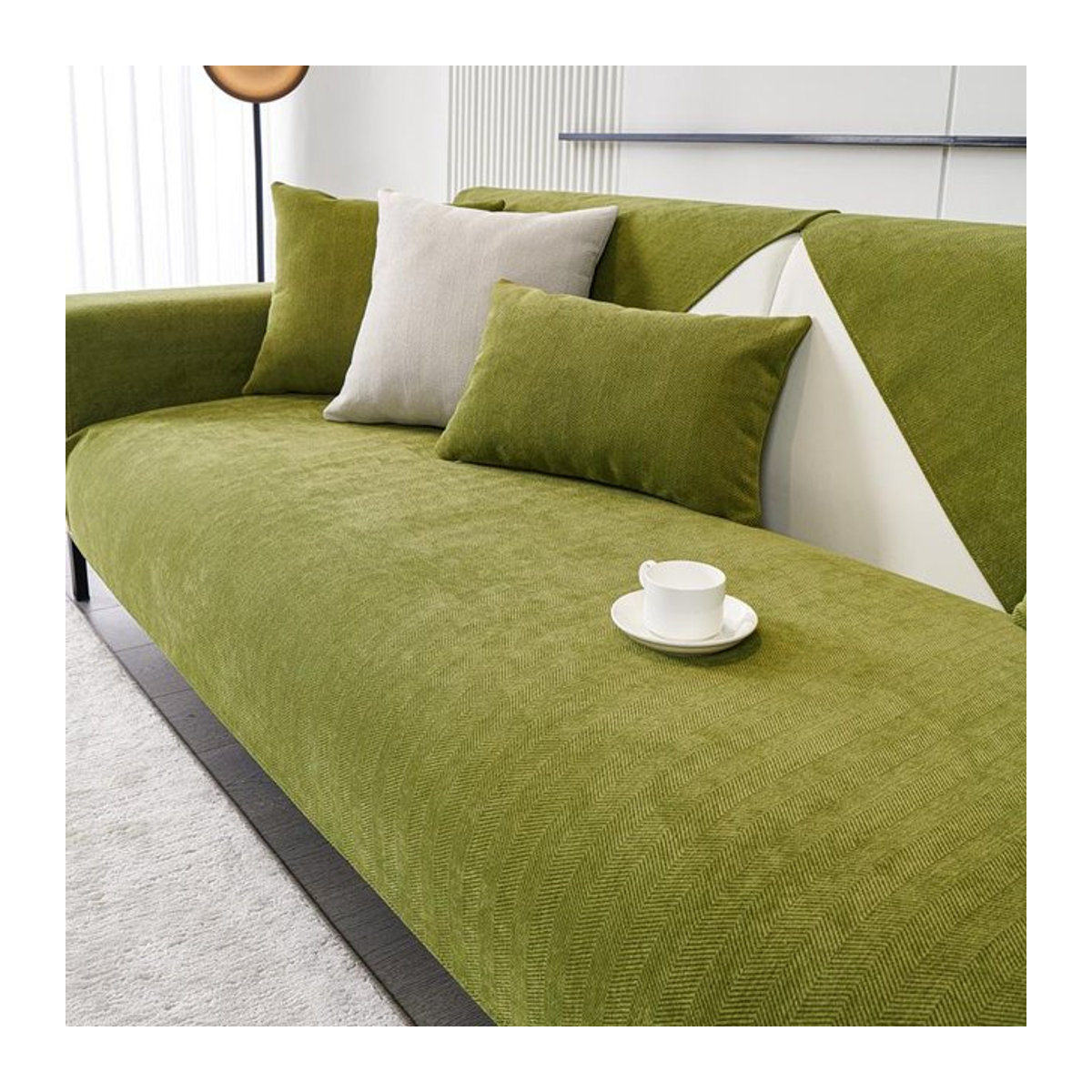HOMEMOTION Chenille Sofabezug Universal Rutschfeste Couchschutzdecke für dein Wohnzimmer, Farbe: Grün, B: 150 cm, T: 70 cm - Bild 1