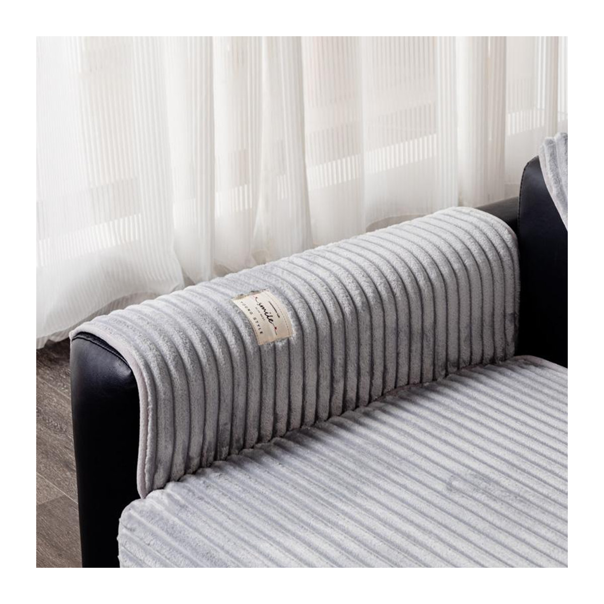 HOMEMOTION Flanell Sofabezug mit geraden Streifen, rutschfestes Couchkissen für dein Wohnzimmer, Creme und Grau, B: 160 cm, T: 110 cm - Bild 3