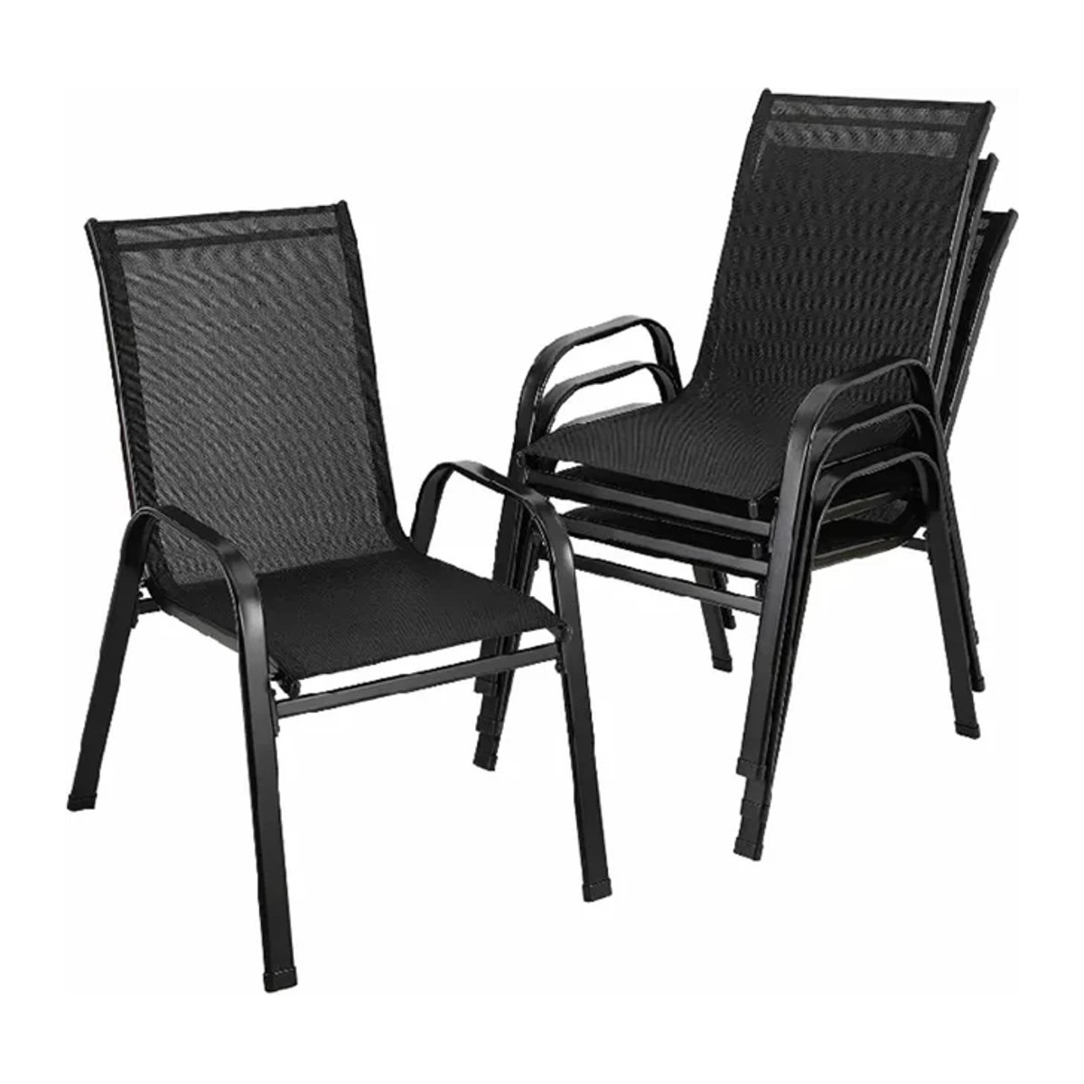 Homfa 4er Set Gartenstühle aus Stahl-Eisen mit Teseline-Stoff in Schwarz, klappbare Balkonstühle mit hoher Rückenlehne für den Außenbereich - Bild 1