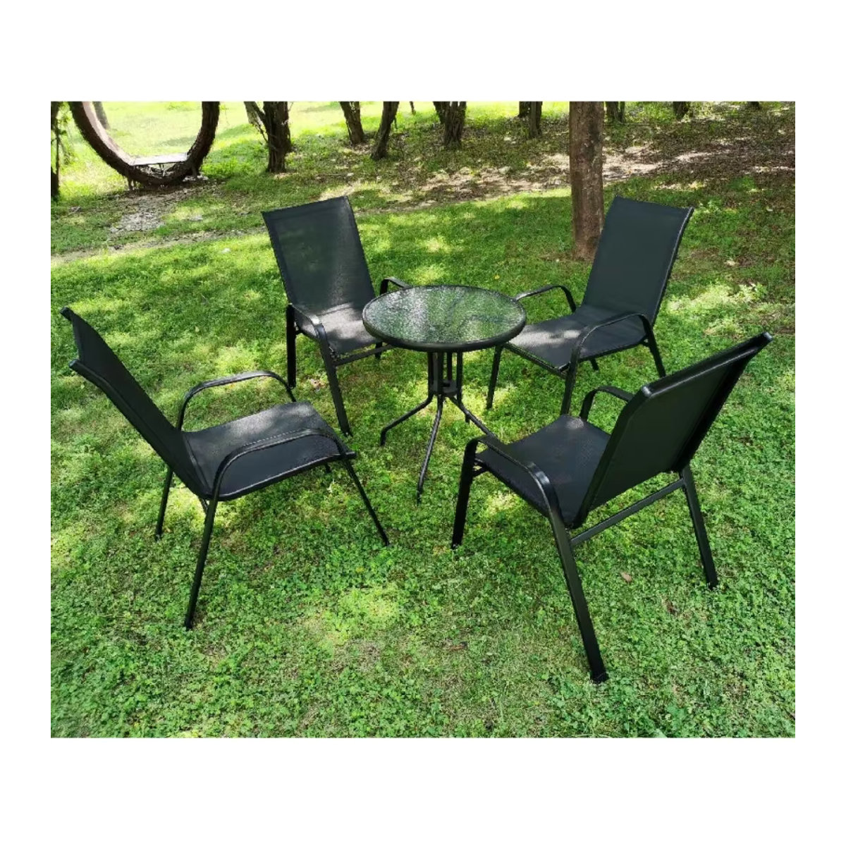 Homfa 4er Set Gartenstühle aus Stahl-Eisen mit Teseline-Stoff in Schwarz, klappbare Balkonstühle mit hoher Rückenlehne für den Außenbereich - Bild 3