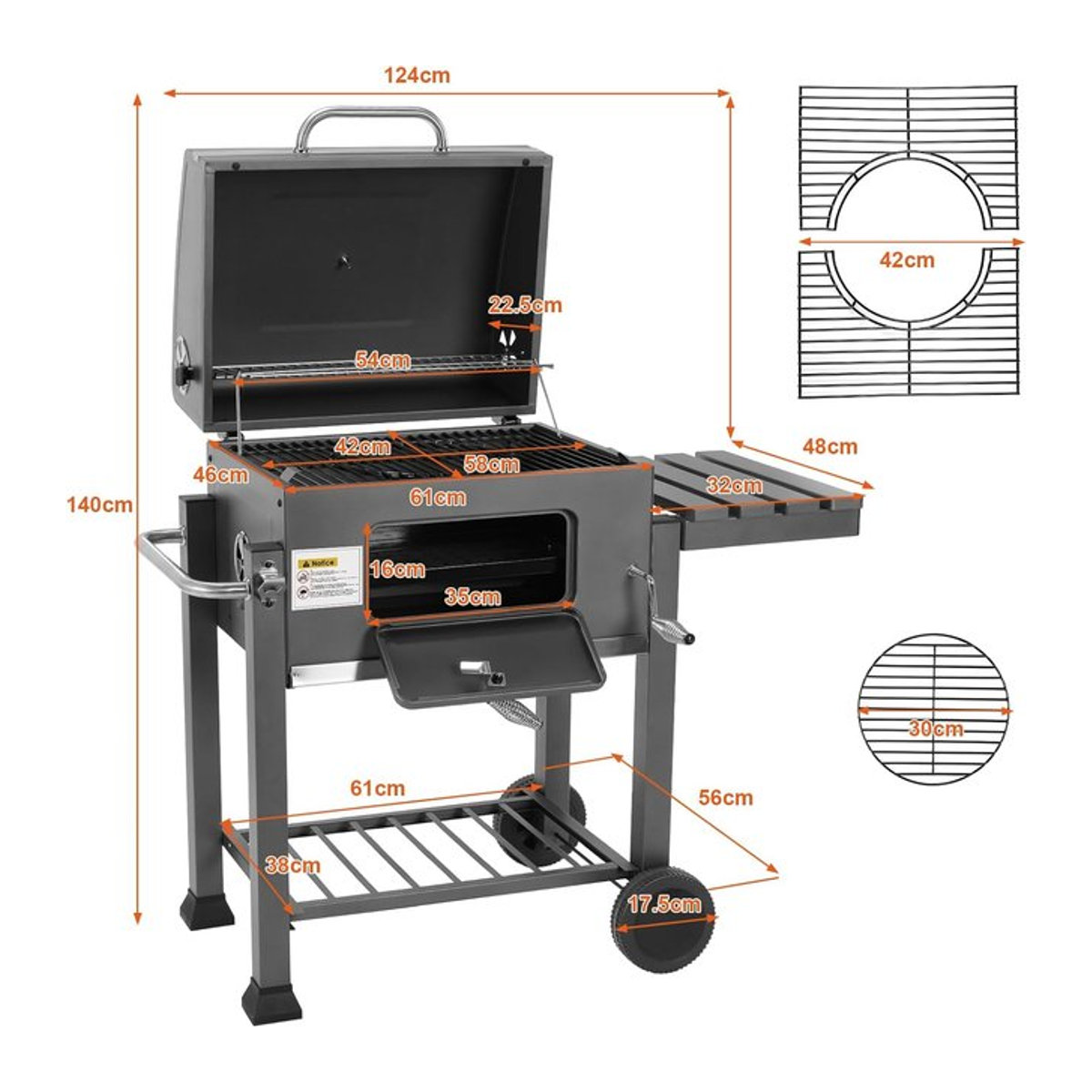 Homfa Holzkohlegrill mit Klapptisch und Griff in Schwarz - Bild 1