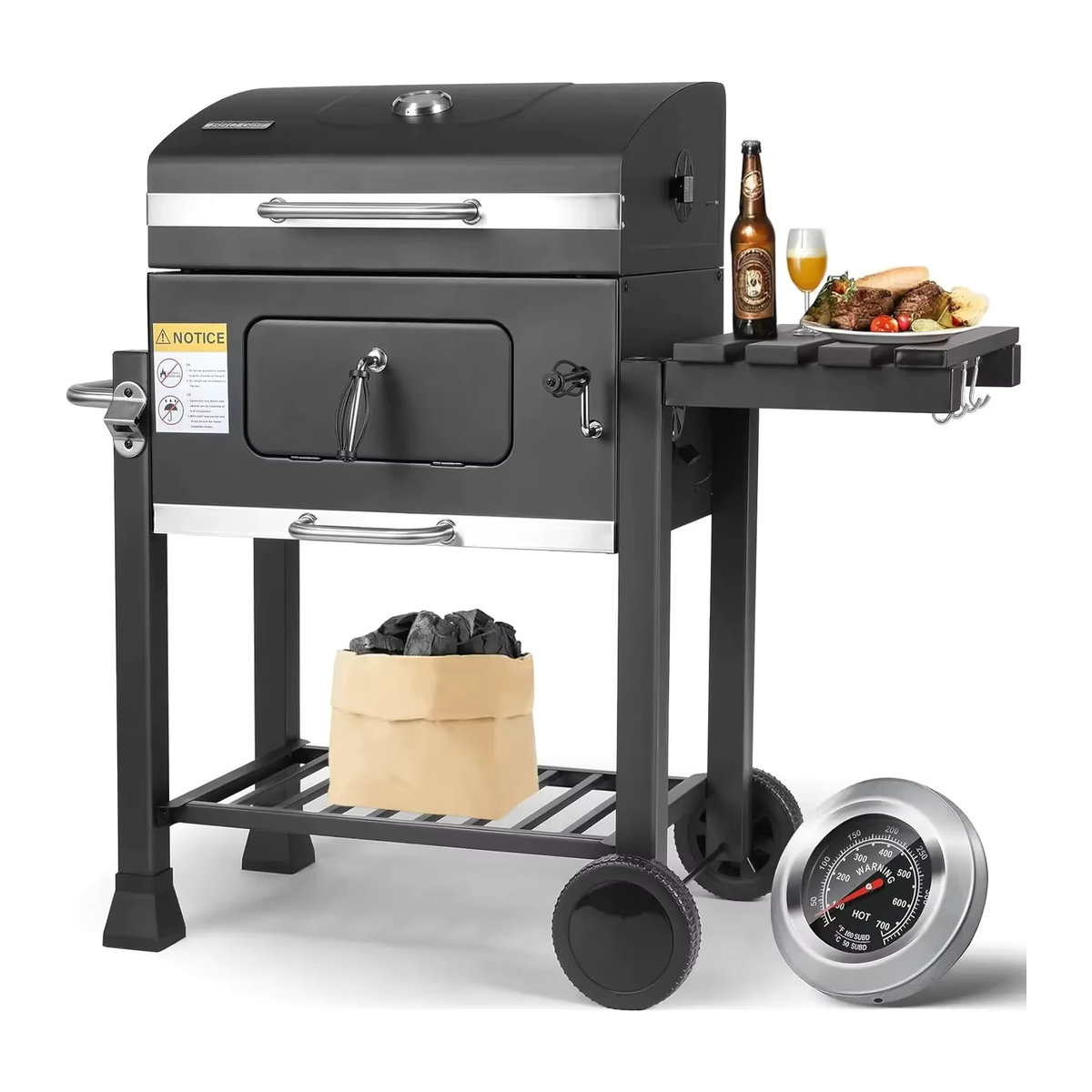 Homfa Holzkohlegrill mit Klapptisch und Griff in Schwarz - Bild 2
