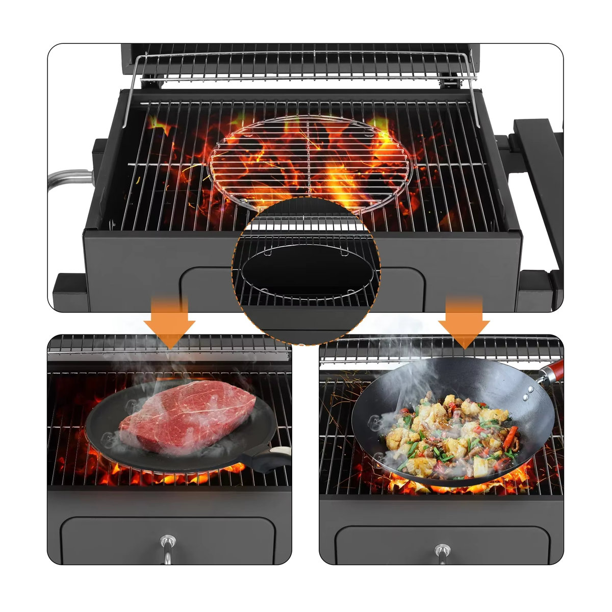 Homfa Holzkohlegrill mit Klapptisch und Griff in Schwarz - Bild 3