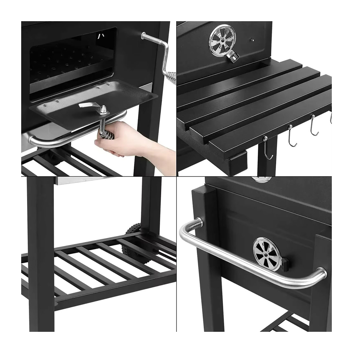 Homfa Holzkohlegrill mit Klapptisch und Griff in Schwarz - Bild 5