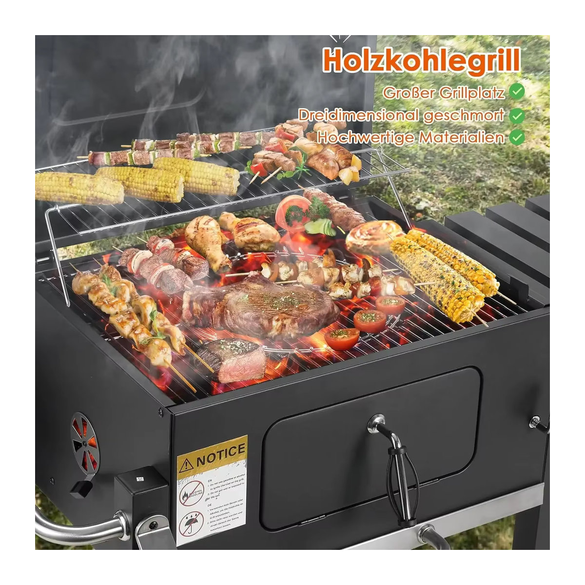 Homfa Holzkohlegrill mit Klapptisch und Griff in Schwarz - Bild 6