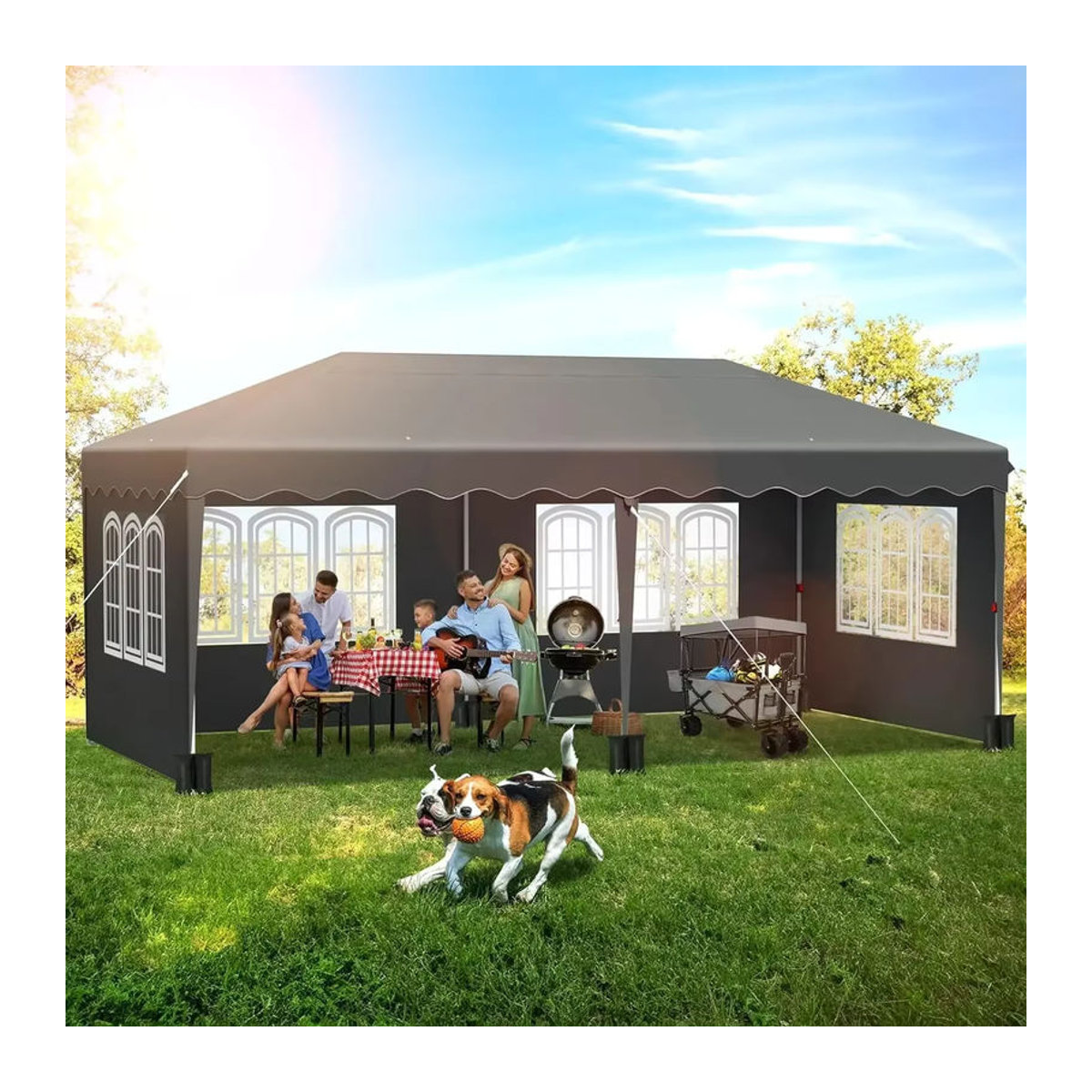 Homfa One Push Folding Gazebo Pop-Up-Pavillon 3x6 m mit 4 Seitenwänden aus Polyester in Schwarz und Anthrazit - Bild 5