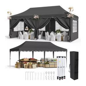 Homfa Partyzelt Pavillon mit 6 Seitenteilen, wasserdicht und UV 50+, höhenverstellbar, in Blau oder Schwarz