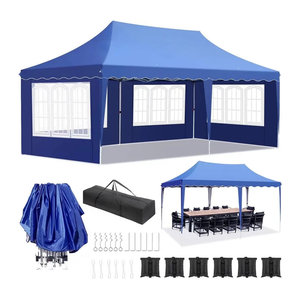 Homfa Pavillon Partyzelt mit 4 Seitenteilen und 6 Sandsäcken, wasserdicht, faltbar, UV50+, höhenverstellbar, Weiß/Blau