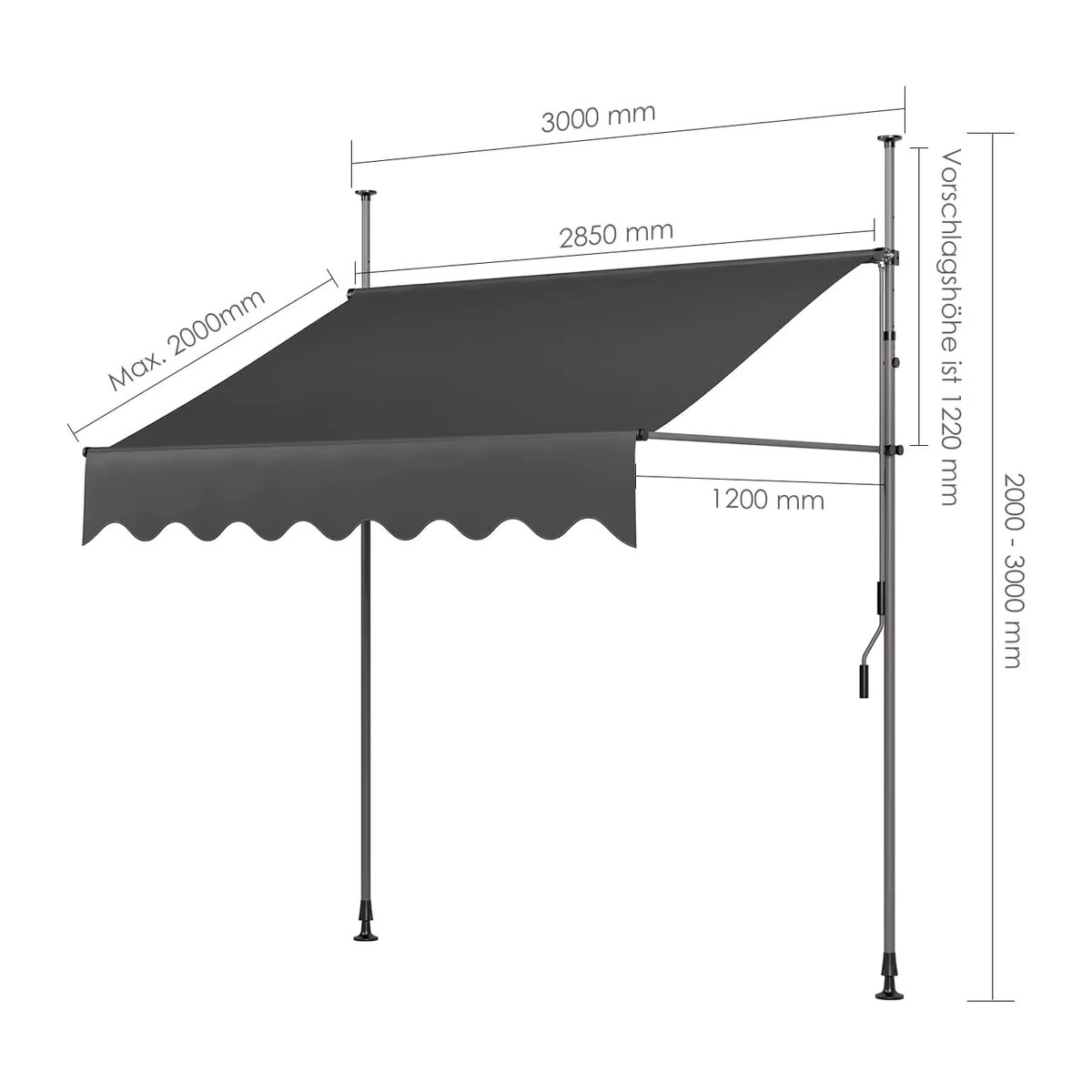 Homfa Versenkbare Markise mit Handkurbel und UV50 Sonnenschutz für Balkon und Terrasse ohne Bohren - Bild 4