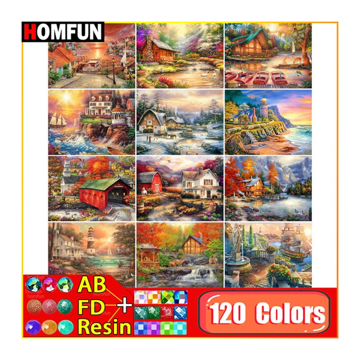 HOMFUN Diamantgemälde Landschaft mit 120 Farben aus Resin in Mehrfarbig B/H: 40 x 30 cm - Bild 1