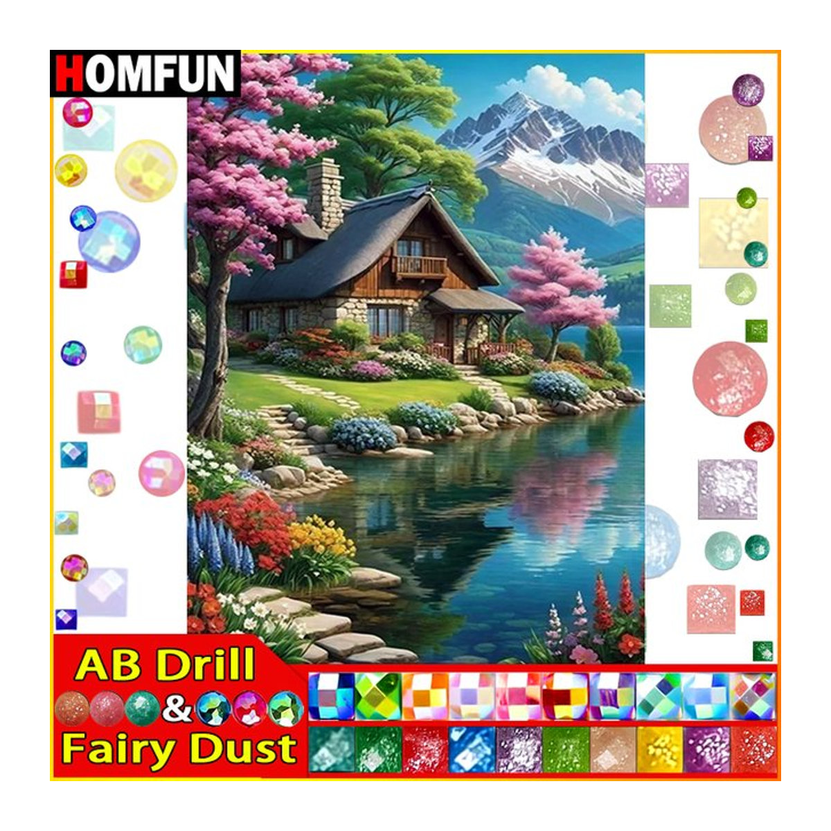 HOMFUN Diamond Painting Set Fairy Dust Haus und Baum mit AB Vollbohrer in Mehrfarbig für DIY Kreuzstich Dekoration - Bild 1
