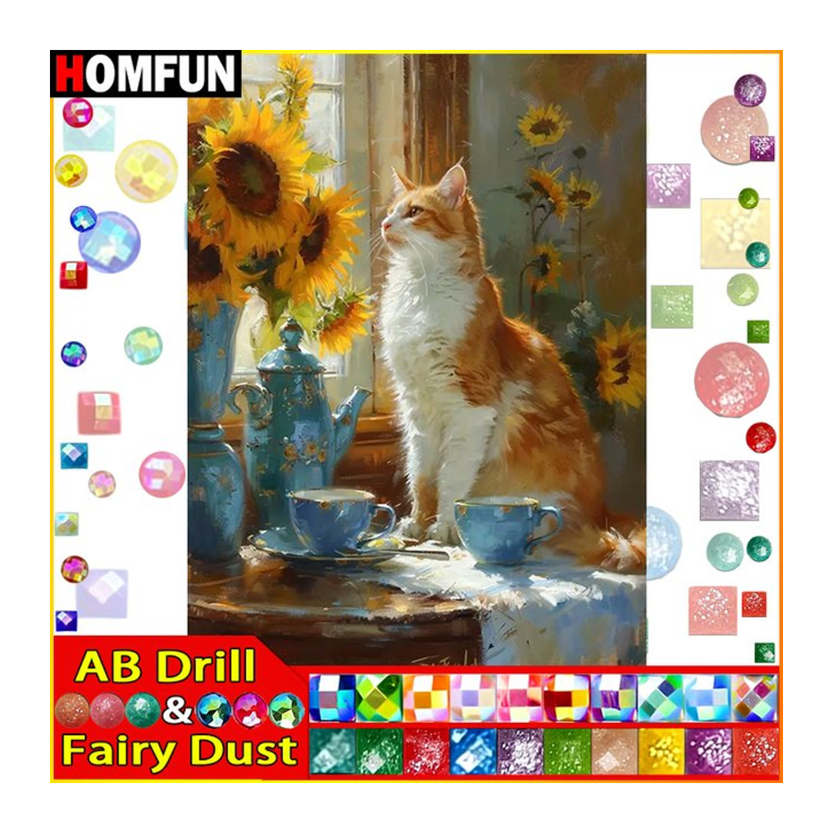 Homfun Diamond Painting Set Katze und Sonnenblume DIY 5D Stickerei in Mehrfarbig - Bild 1