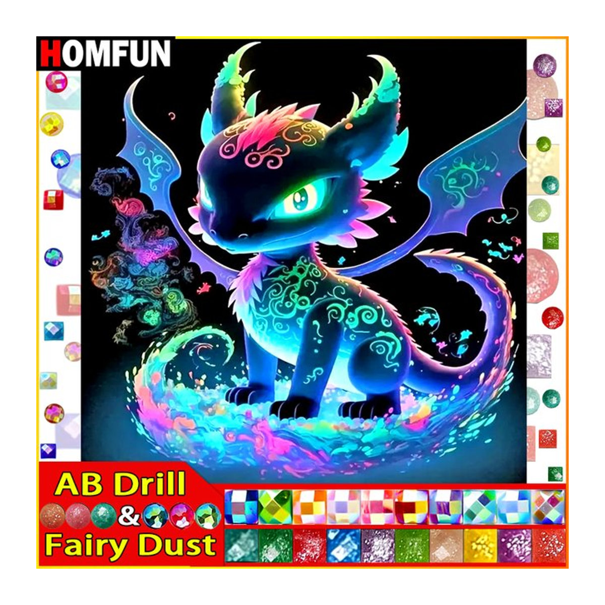 HOMFUN DIY Diamantmalerei Cartoon Drache 5D Diamant Mosaik Stickerei Wanddekoration Mehrfarbig - Bild 1