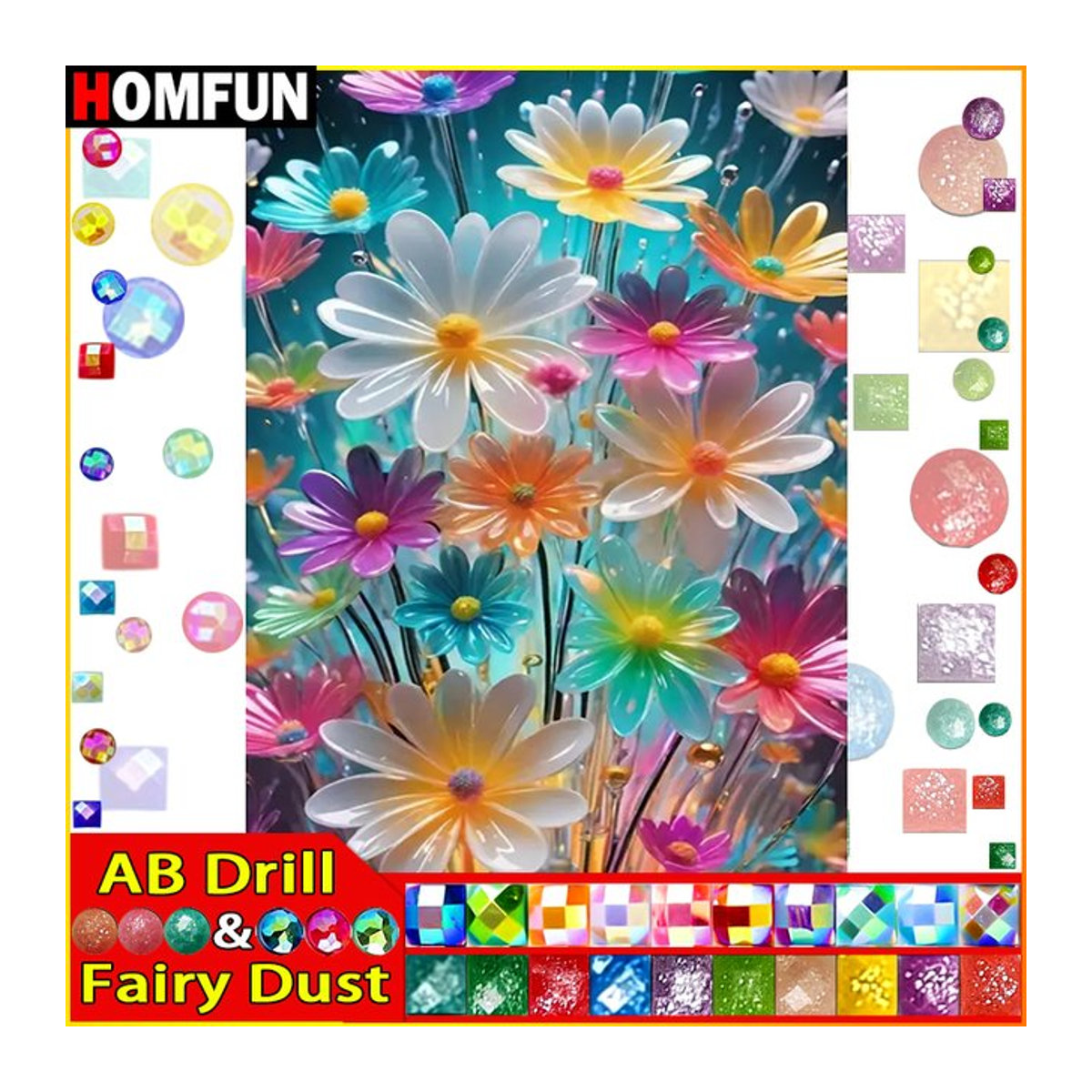 HOMFUN DIY Diamantmalerei Landschaft Blume mit Rund-Steinen in Mehrfarbig als Kreuzstich-Stickerei aus Kunstharz - Bild 1
