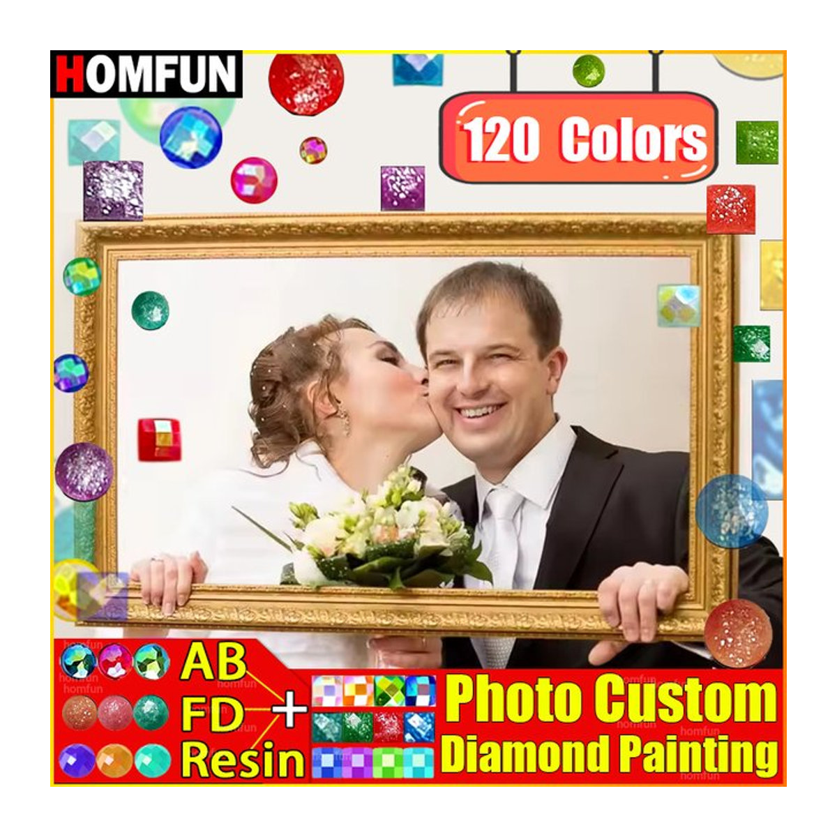 HOMFUN DIY Diamantmalerei Set mit 120 Farben aus Kunstharz, Feenstaub und AB Bohrer, personalisiertes Mosaik Diamantstickerei Set für Erwachsene in Mehrfarbig - Bild 1