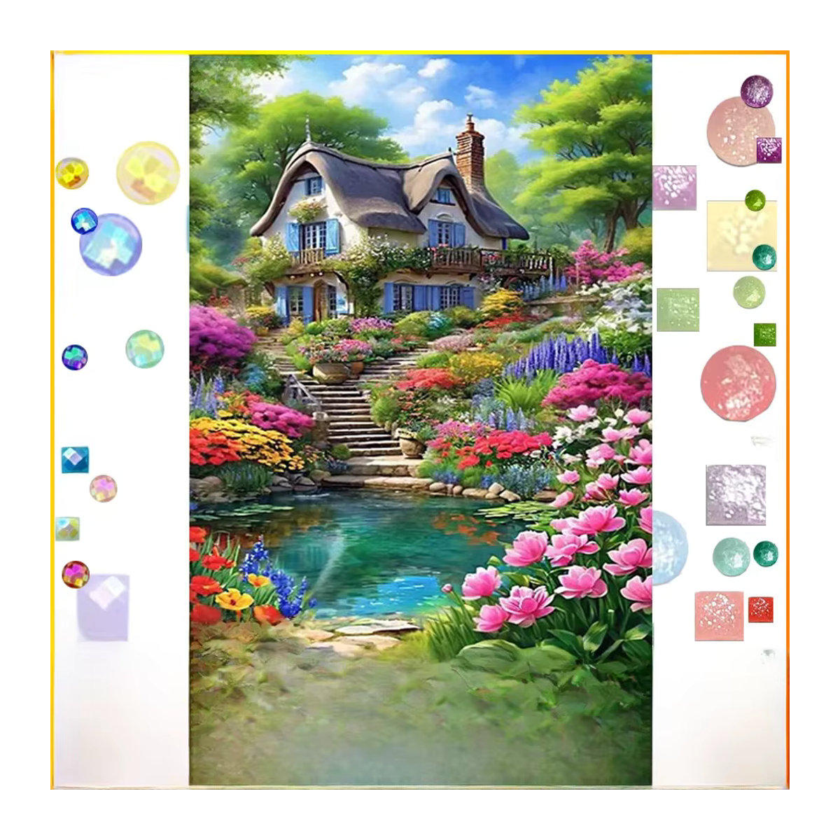 HOMFUN Fairy Dust AB Art 5D DIY Diamantmalerei Haus Blume als floraler Kreuzstich in Mehrfarbig mit runden Steinen im Landhausstil - Bild 2