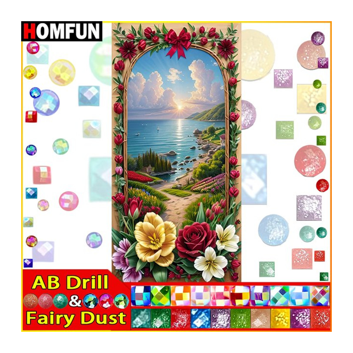 HOMFUN Fairy Dust DIY 5D Diamantgemälde Landschaft Strand Sonnenuntergang Mehrfarbig - Bild 1