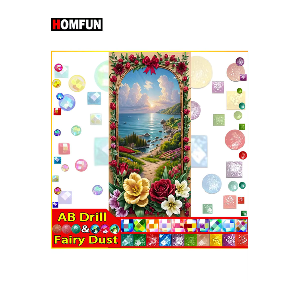 HOMFUN Fairy Dust DIY 5D Diamantgemälde Landschaft Strand Sonnenuntergang Mehrfarbig - Bild 3