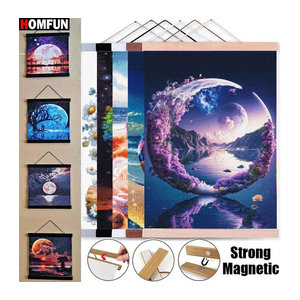 Homfun Magnetische Holz Poster Rahmen Kleiderbügel in Braun mit Wandmontage für Kunst und Diamantmalerei