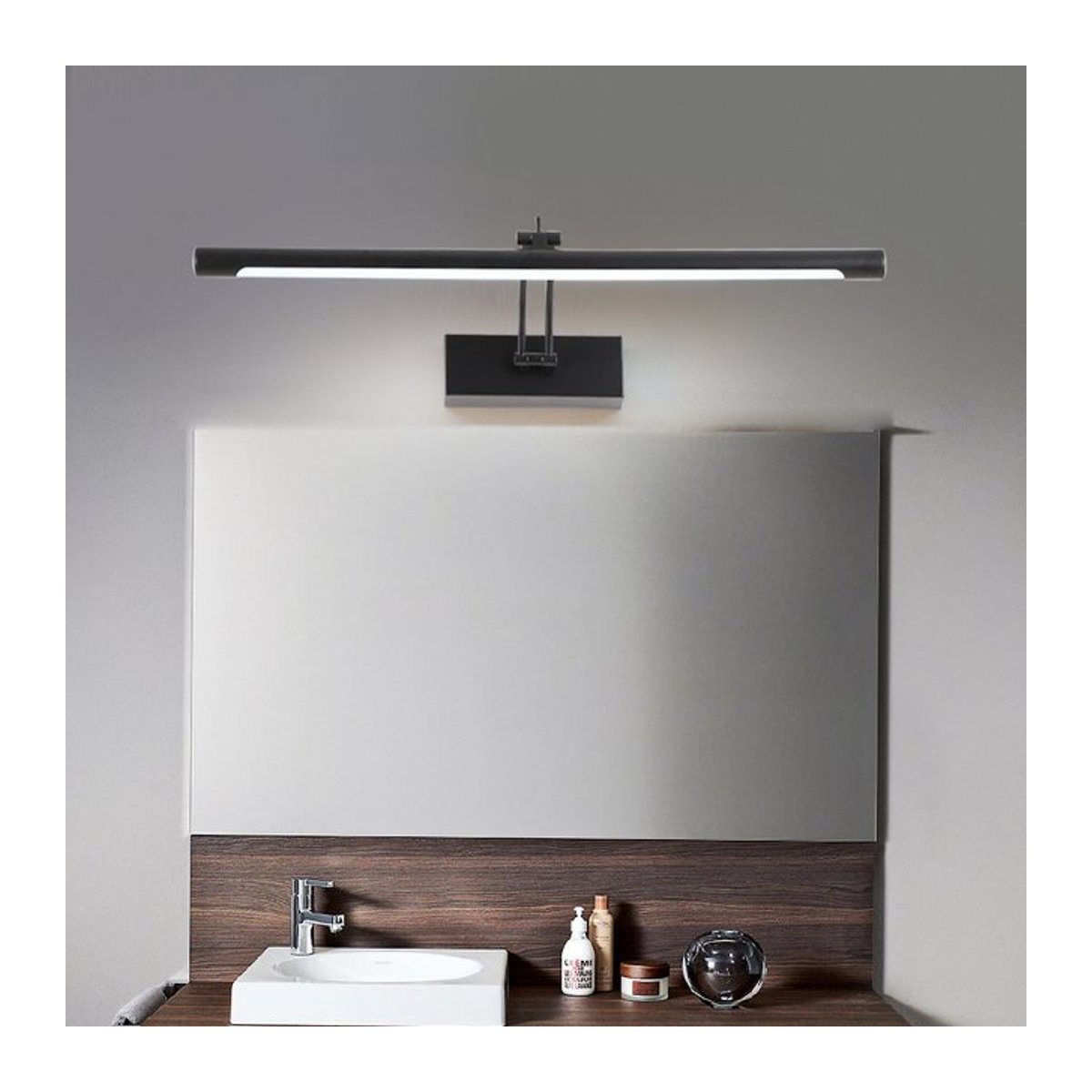 Homocean LED Wandleuchte mit Innenspiegel und Metallsockel, faltbarer Schminktisch-Spiegel für das Badezimmer, Chrom Gold Schwarz, minimalistisches Design - Bild 1