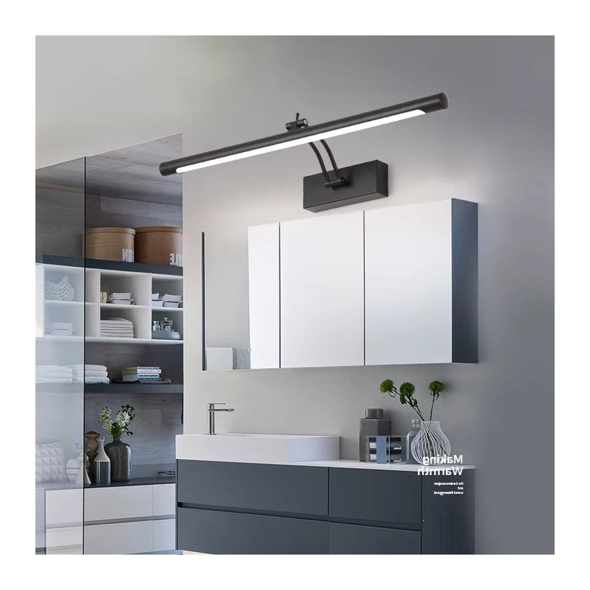Homocean LED Wandleuchte mit Innenspiegel und Metallsockel, faltbarer Schminktisch-Spiegel für das Badezimmer, Chrom Gold Schwarz, minimalistisches Design - Bild 2