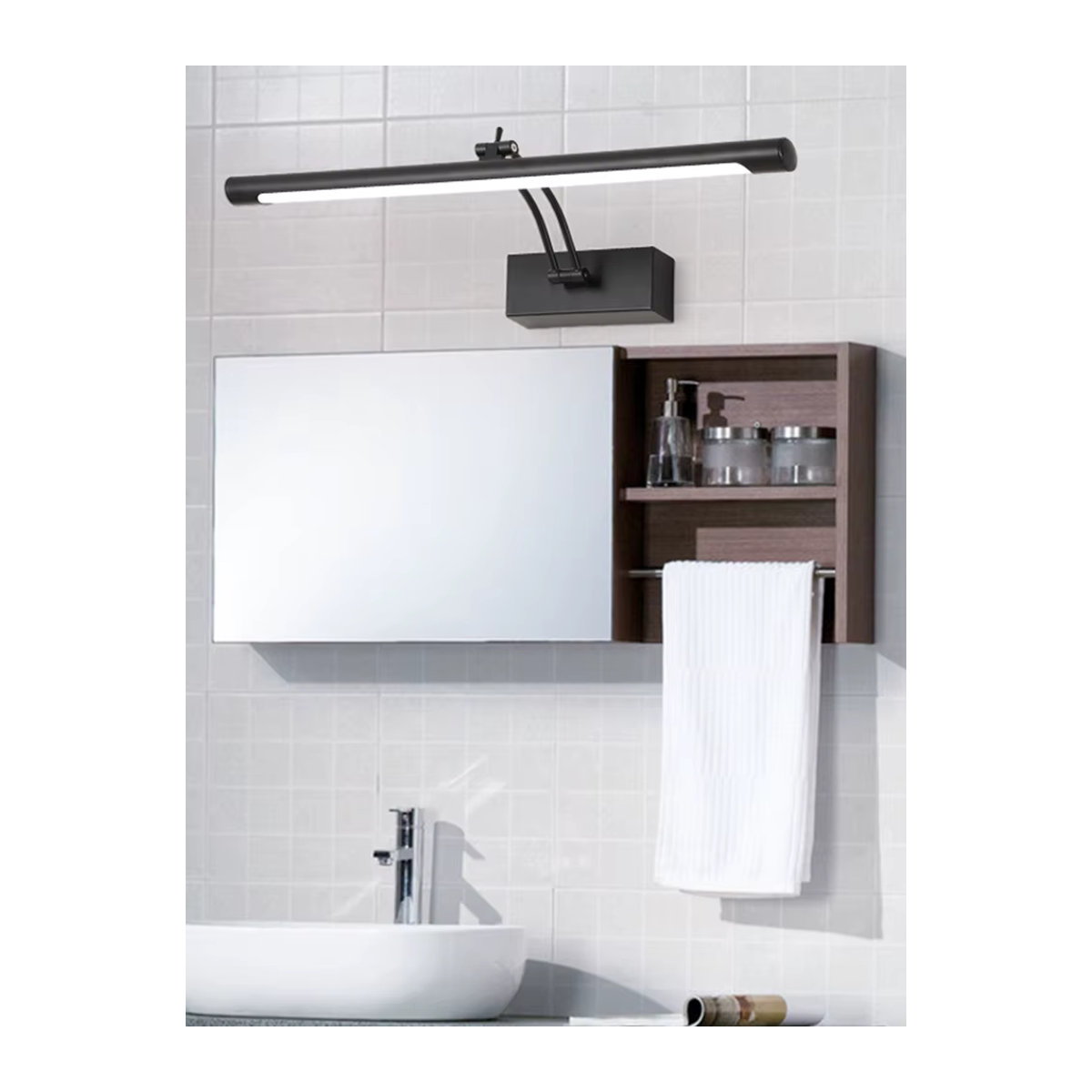 Homocean LED Wandleuchte mit Innenspiegel und Metallsockel, faltbarer Schminktisch-Spiegel für das Badezimmer, Chrom Gold Schwarz, minimalistisches Design - Bild 3