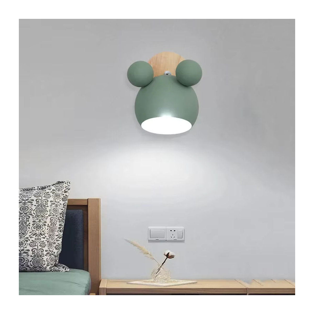 Homocean Moderne LED Wandleuchte in Rosa mit Metalllampenschirm und Holzsockel - Bild 3