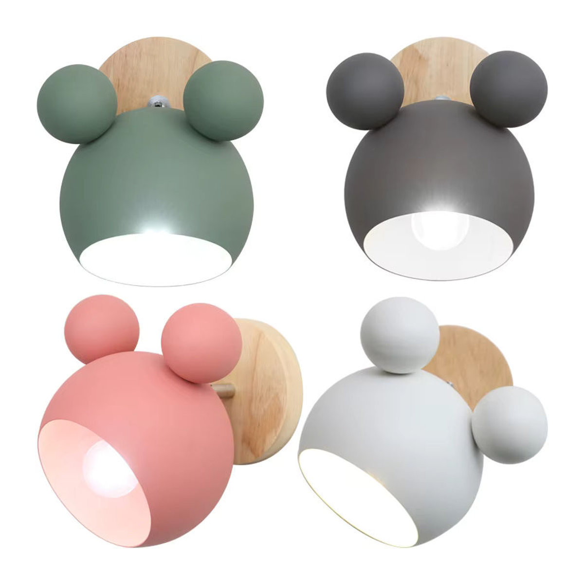 Homocean Moderne LED Wandleuchte in Rosa mit Metalllampenschirm und Holzsockel - Bild 4