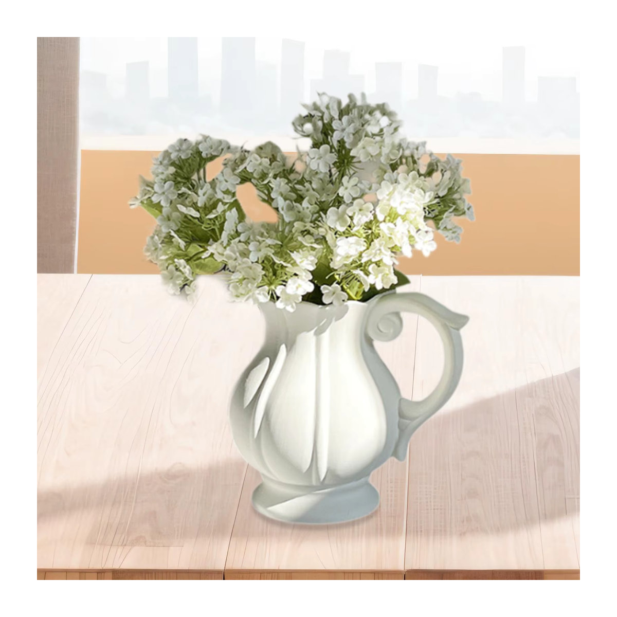 Homyl Keramik-Blumenvase in Weiß im skandinavischen Design mit Griff und bauchiger Form - Bild 2