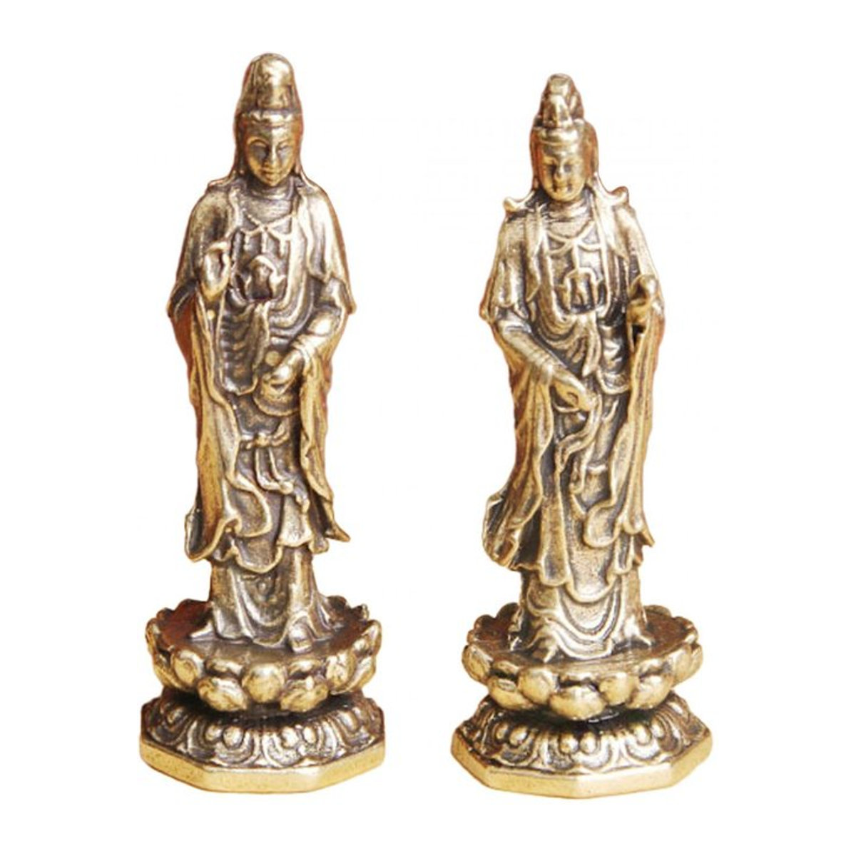 Homyl Mini Guan Yin Buddha Statue aus Messing in Gold, stehend auf Lotus als dekoratives Tischornament im orientalischen Stil - Bild 1