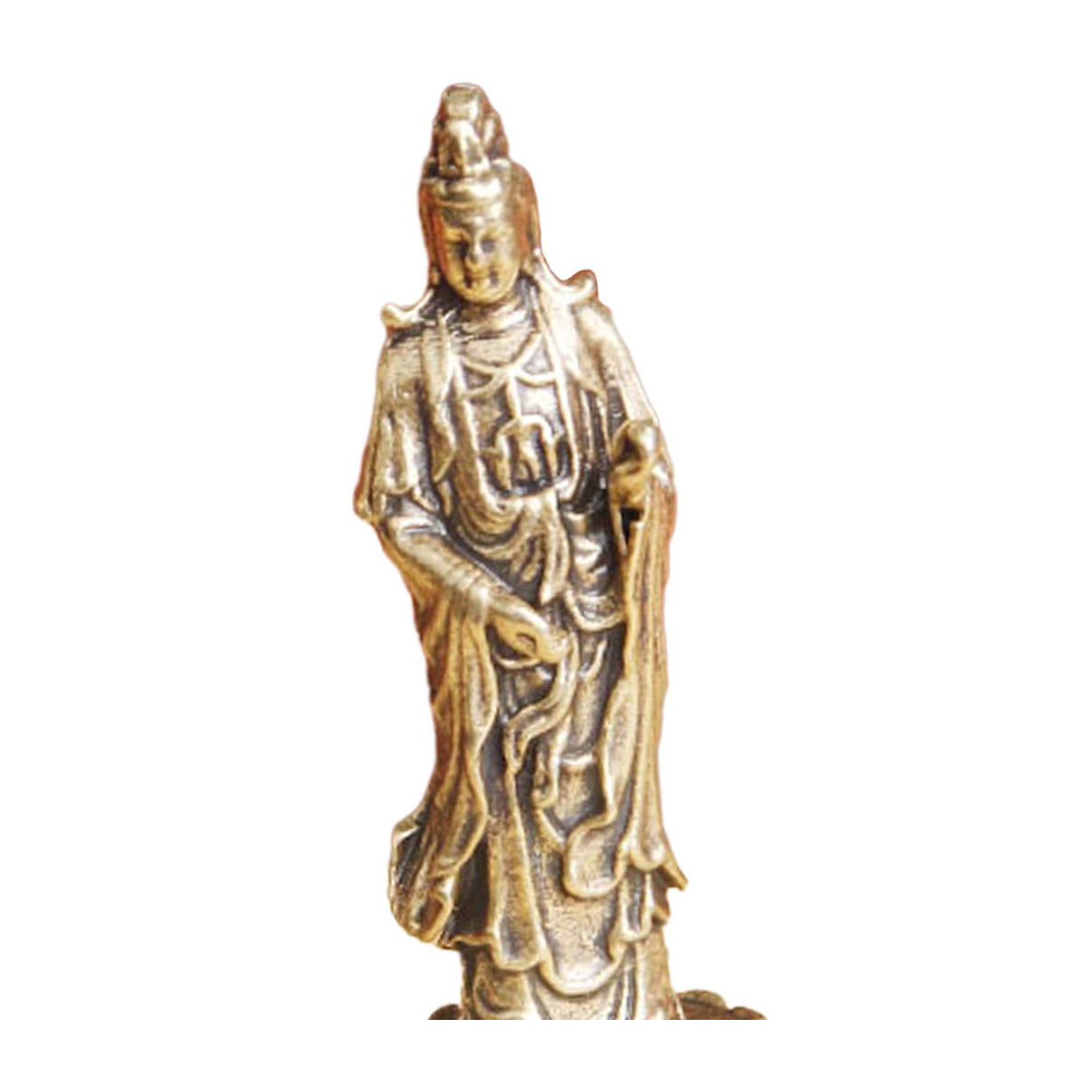 Homyl Mini Guan Yin Buddha Statue aus Messing in Gold, stehend auf Lotus als dekoratives Tischornament im orientalischen Stil - Bild 6