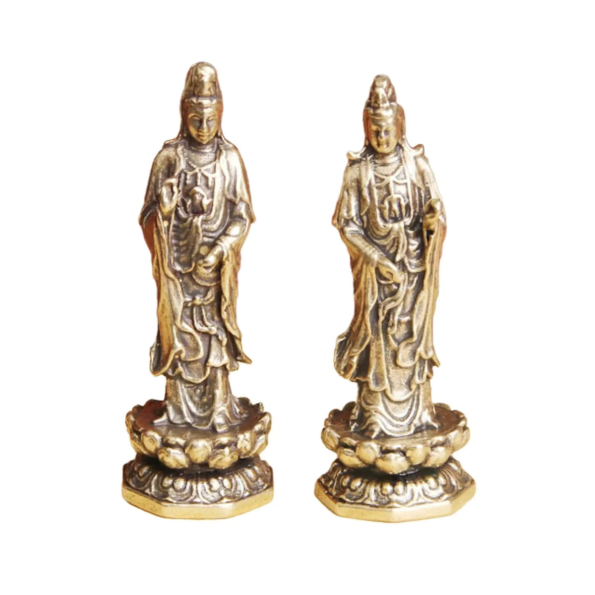 Homyl Mini Guan Yin Buddha Statue aus Messing in Gold, stehend auf Lotus als dekoratives Tischornament im orientalischen Stil - Bild 7