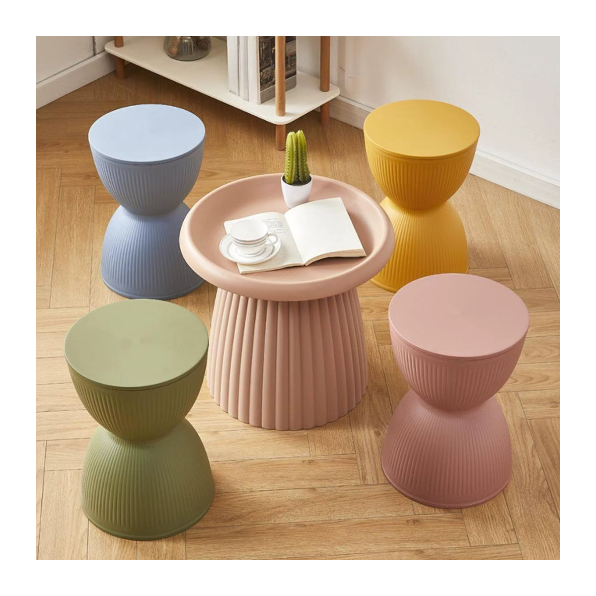 Homyl Polsterhocker Skandinavisch Minimalistisch in Gelb und Bunt als runder Mehrzweck-Sitzhocker für Wohnzimmer, Schlafzimmer und Eingangsbereich - Bild 3
