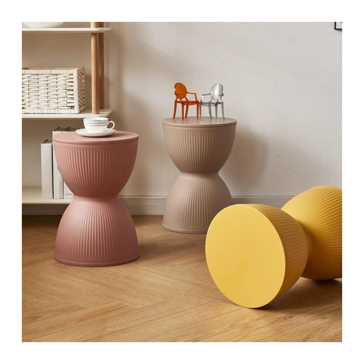 Homyl Polsterhocker Skandinavisch Minimalistisch in Gelb und Bunt als runder Mehrzweck-Sitzhocker für Wohnzimmer, Schlafzimmer und Eingangsbereich - Bild 5