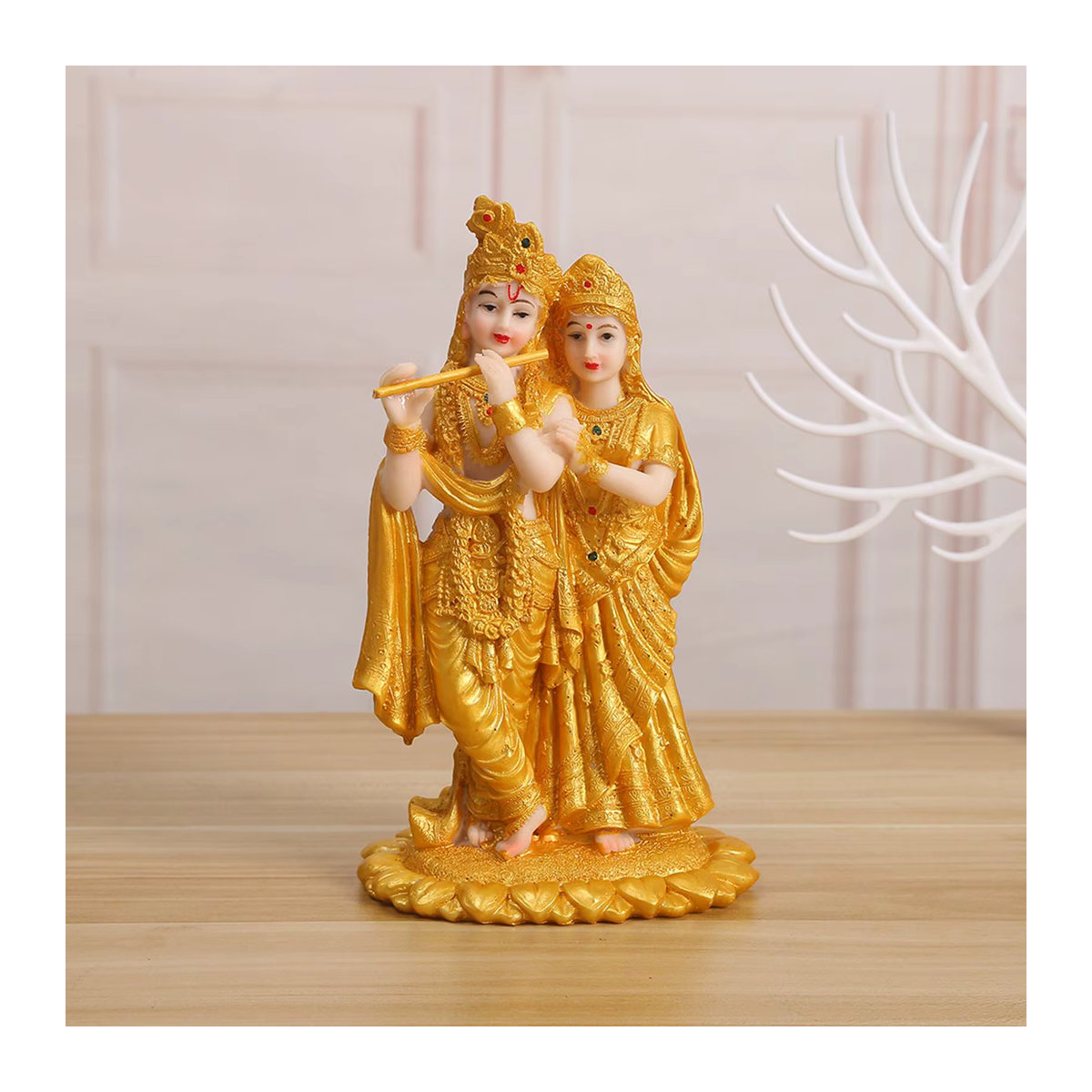 Homyl Radha Krishna Statue in Gold aus Kunstharz für Altar, Schrein oder Garten-Dekoration, H x B x T: 18,8 x 7,62 x 7,62 cm - Bild 3