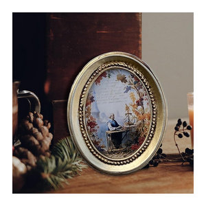 Homyl Vintage Bilderrahmen Oval in Gold aus Metall für Tischaufstellung und Wandmontage