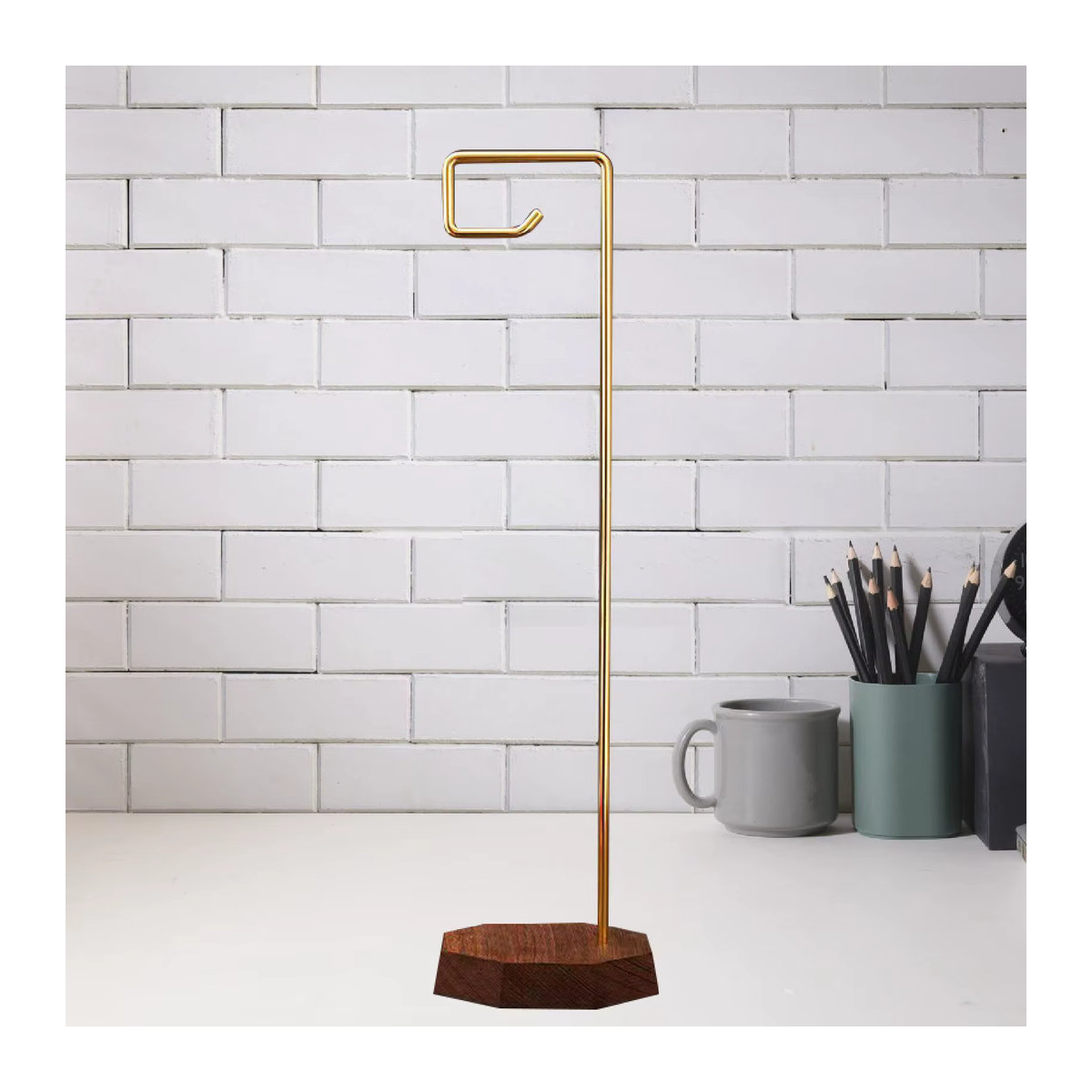 Homyl Windspielhalter stehend aus Metall und Nussbaum Holz in Gold und Natur mit Haken - Bild 2