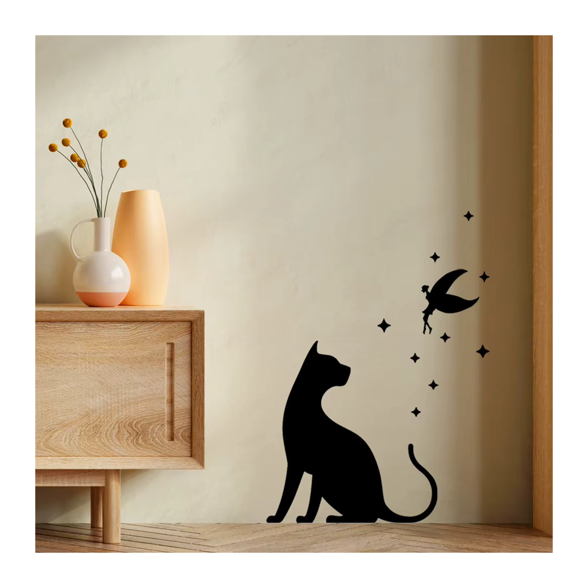 HonC Selbstklebender Wandaufkleber mit schwarzer Katzen-Silhouette für Wohnzimmer und Schlafzimmer in minimalistischem Design - Bild 3