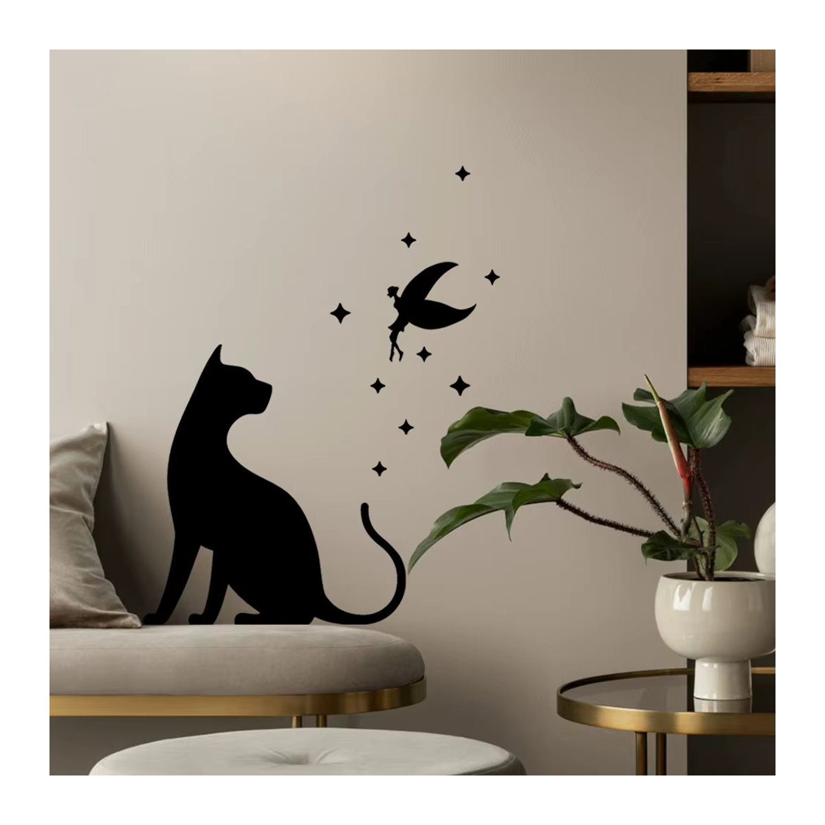 HonC Selbstklebender Wandaufkleber mit schwarzer Katzen-Silhouette für Wohnzimmer und Schlafzimmer in minimalistischem Design - Bild 5