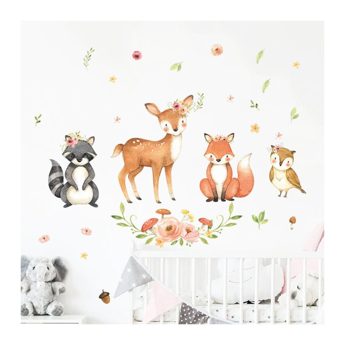 HonC Wandaufkleber mit Cartoon-Blumen und Tieren für Kinderzimmer und Kindergarten, mehrfarbig - Bild 1