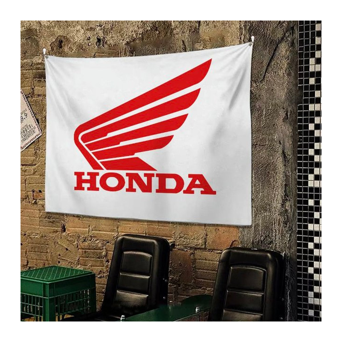 Honda Motorrad Racing Flagge aus Polyester als Wandbanner und Tapisserie in Weiß für deine Garage oder dein Zimmer - Bild 1
