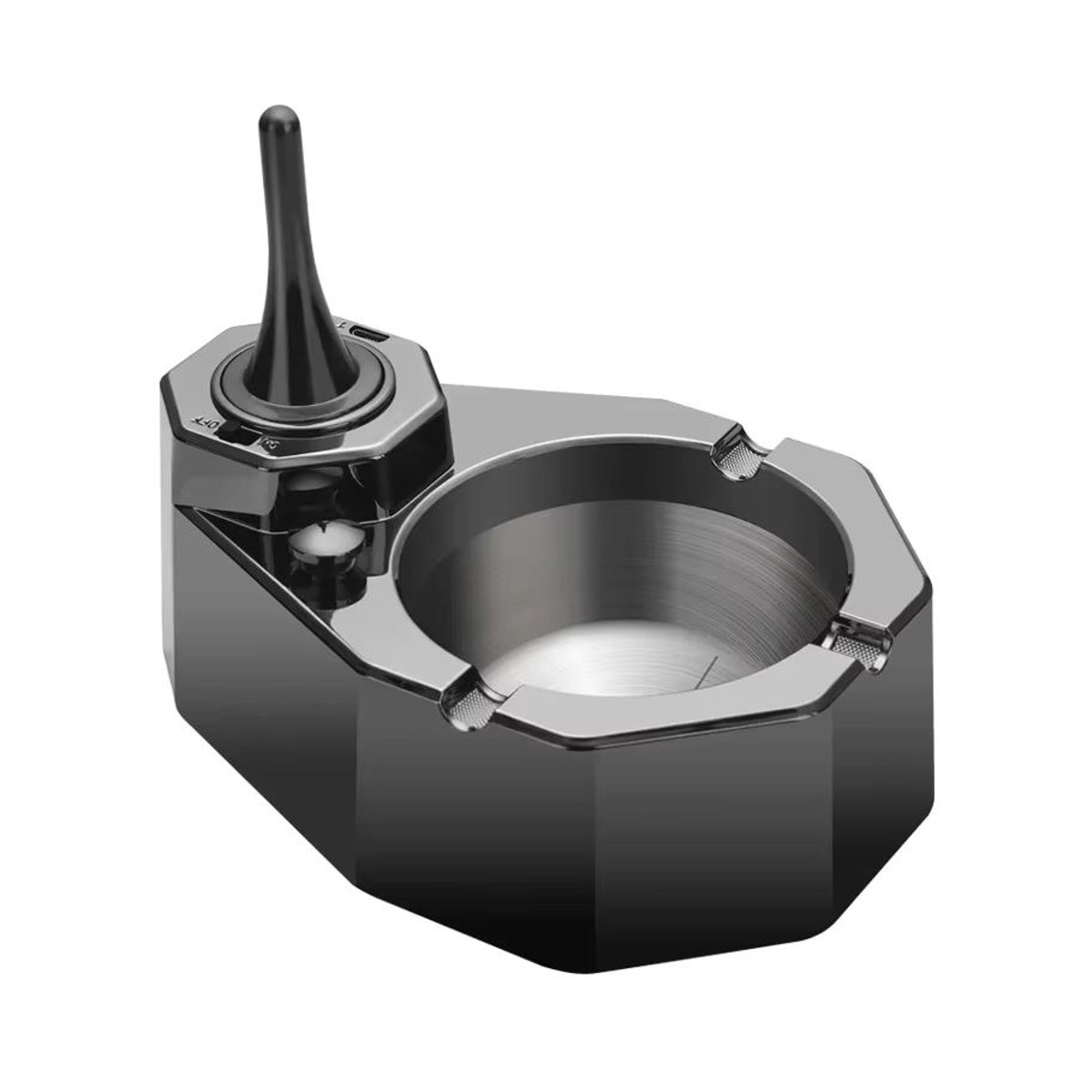 HONEST Öl-Elektro-Hybrid-Feuerzeug und Aschenbecher in Schwarz aus Metall als moderne Schreibtischdekoration - Bild 4